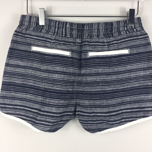 Athleta 100% linen navy & white trim striped short - Picture 2 of 9